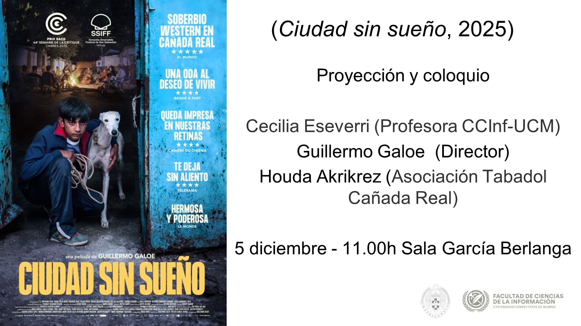 ‘Ciudad sin sueño’ de nuestro alumni Guillermo Galoe vuelve a la Facultad - 1